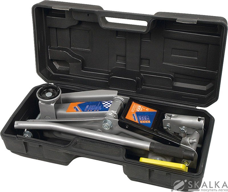 На фото Домкрат гидравлический подкатной Miol 2 т 130-380мм в ящике (80-131)