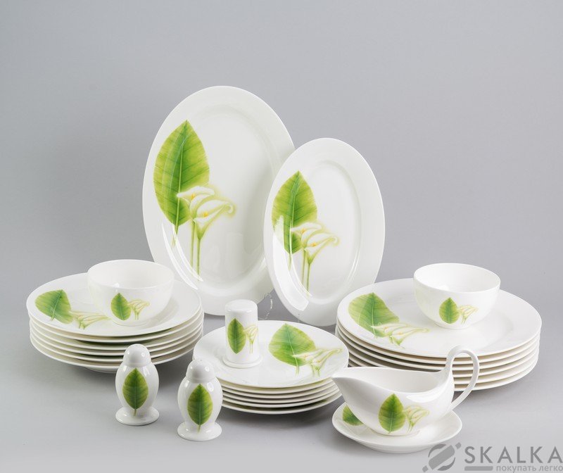 На фото Столовый сервиз Sakura Листья фарфор 27 предметов (SK-0521)