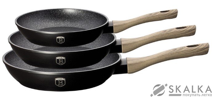 На фото Набор сковородок  Berlinger Haus Ebony Maple Collection 3 предмета BH-1724
