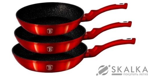На фото Набор сковородок Berlinger Haus Burgundy Metallic 3 предмета BH-1288N