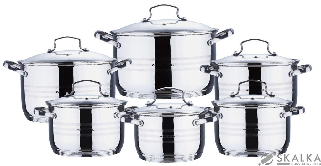 Набор кастрюль Wellberg 12 предметов (WB-02064) На фото Набор кастрюль Wellberg 12 предметов (WB-02064)