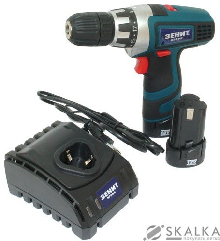 На фото Шуруповерт аккумуляторный Зенит ЗША-12/1 профи Li-ion (832490)