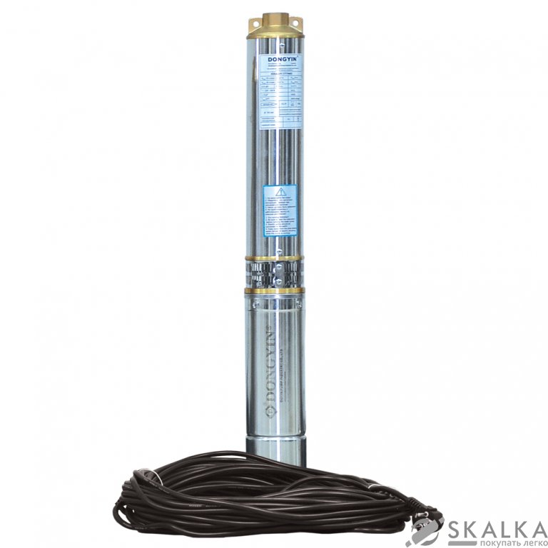 На фото Скважинный насос Dongyin 0.75 кВт H 73(55)м Q 100(60) л/мин Ø102 мм 40м кабеля (777473)