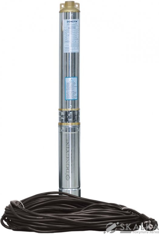 На фото Скважинный насос Dongyin 0.37 кВт H 35(26) м Q 90(60) л/мин Ø80 мм 20 м кабеля (777390)