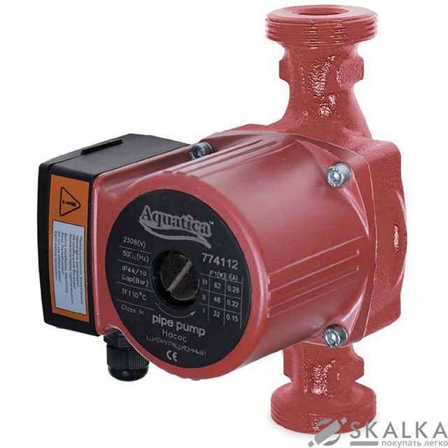 На фото Насос циркуляционный Aquatica 65 Вт Hmax 4 м Qmax 63 л/мин Ø2" 180 мм + гайки Ø1¼" (774114)