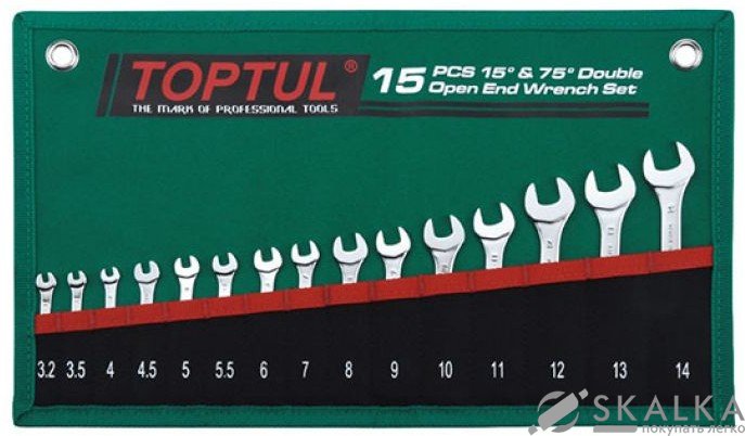 Набор рожковых ключей Toptul 15 шт 3,2-14 мм 15°х75° (GRAJ1501) На фото Набор рожковых ключей Toptul 15 шт 3,2-14 мм 15°х75° (GRAJ1501)