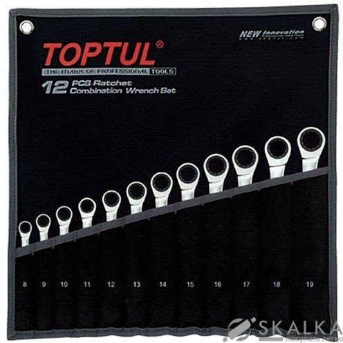 На фото Набор ключей комбинированных с трещоткой Toptul 8-19 мм 12 шт (GPAQ1202)
