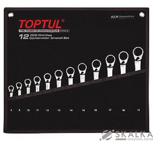 Набор ключей с трещоткой реверсивной Toptul 8-19 мм 12 шт (GPAQ1203) На фото Набор ключей с трещоткой реверсивной Toptul 8-19 мм 12 шт (GPAQ1203)