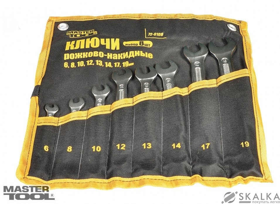 На фото Набор ключей рожково-накидных Mastertool 8 шт 6,8,10,12,13,14,17,19 мм (72-0108)