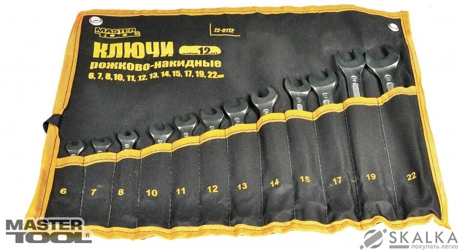 На фото Набор ключей рожково-накидных Mastertool 12 шт 6,7,8,10-15,17,19,22 мм (72-0112)