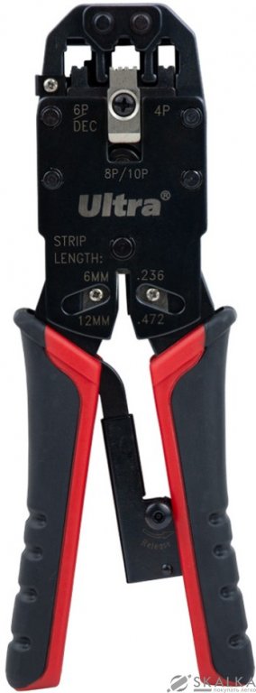 Клещи для обжима коннекторов Ultra 4Р4С, 6Р6С, 8Р8С, 10Р10С с трещоткой (4372002) На фото Клещи для обжима коннекторов Ultra 4Р4С, 6Р6С, 8Р8С, 10Р10С с трещоткой (4372002)