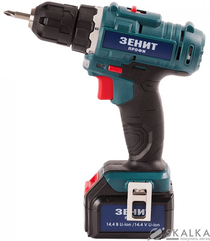 На фото Шуруповерт аккумуляторный Зенит ЗША-14.4 Li профи (846730)