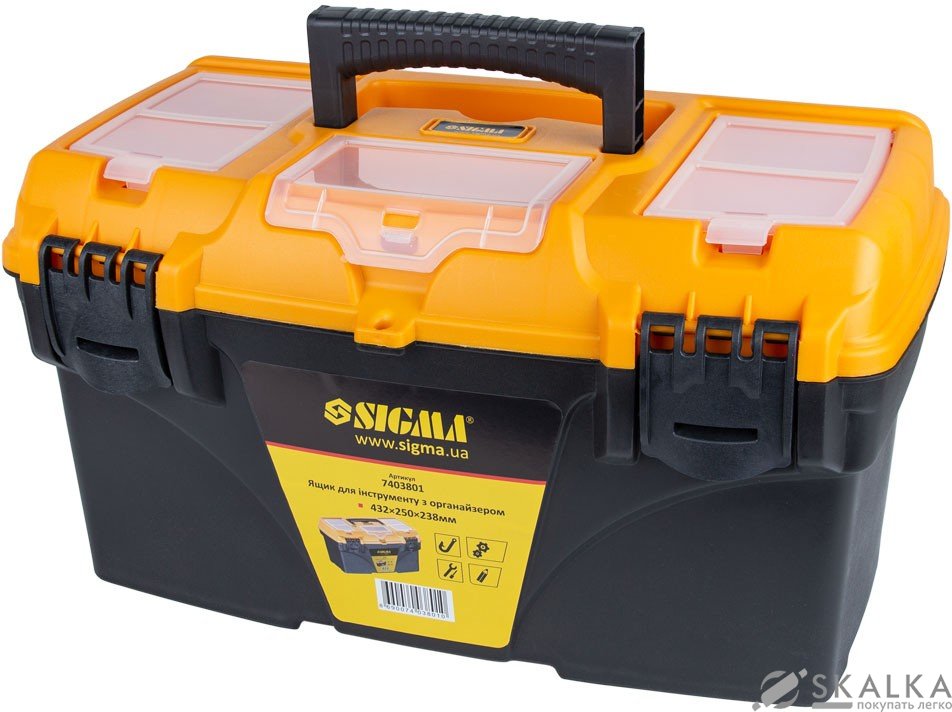 На фото Ящик для инструмента Sigma с органайзером 432×250×238 мм (7403801)