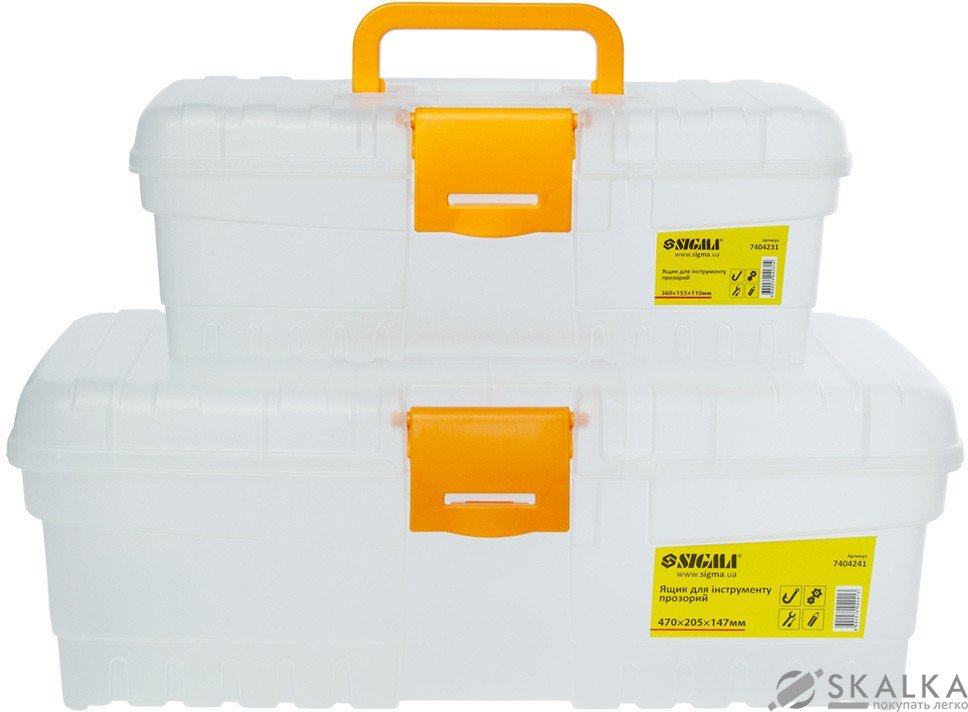 На фото Набор ящиков прозрачных для инструмента Sigma 2в1 360×155×110 мм и 470×205×147 мм (7404221)