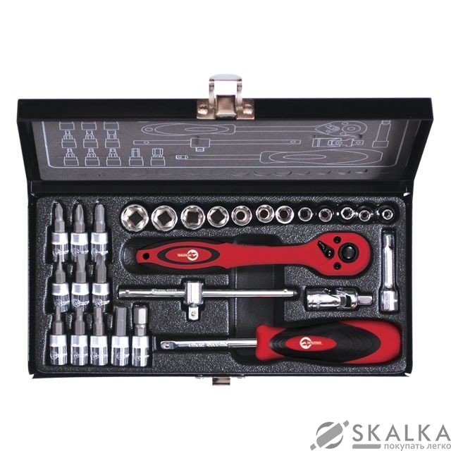 На фото Набор инструмента Intertool 1/4" 28ед головки 4-13мм, биты 11шт (ET-6028)