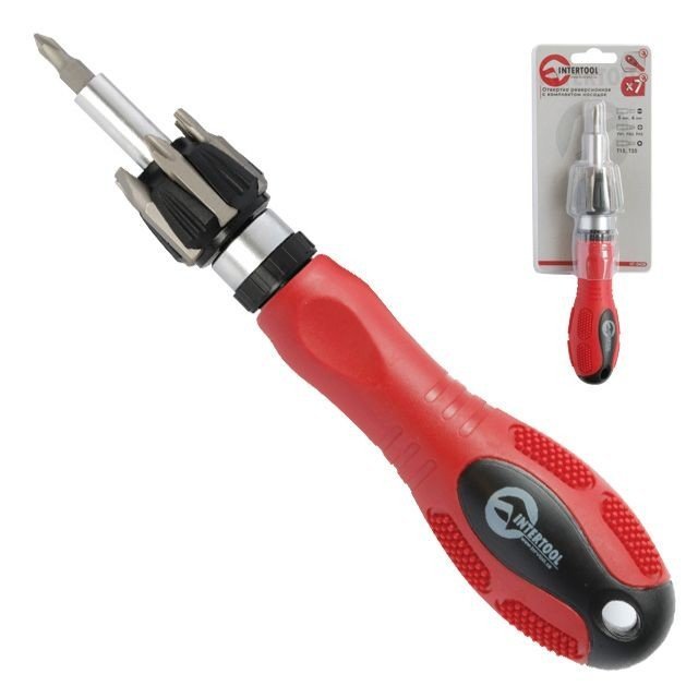 Отвертка реверсионная с комплектом насадок Intertool 7шт (HT-0408)