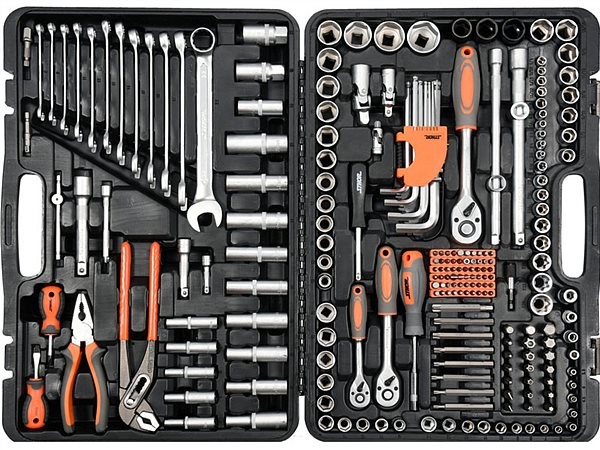 Набор головок торцевых, насадок Sthor 1/2", 3/8", 1/4" с инструментами 225 шт (58693)