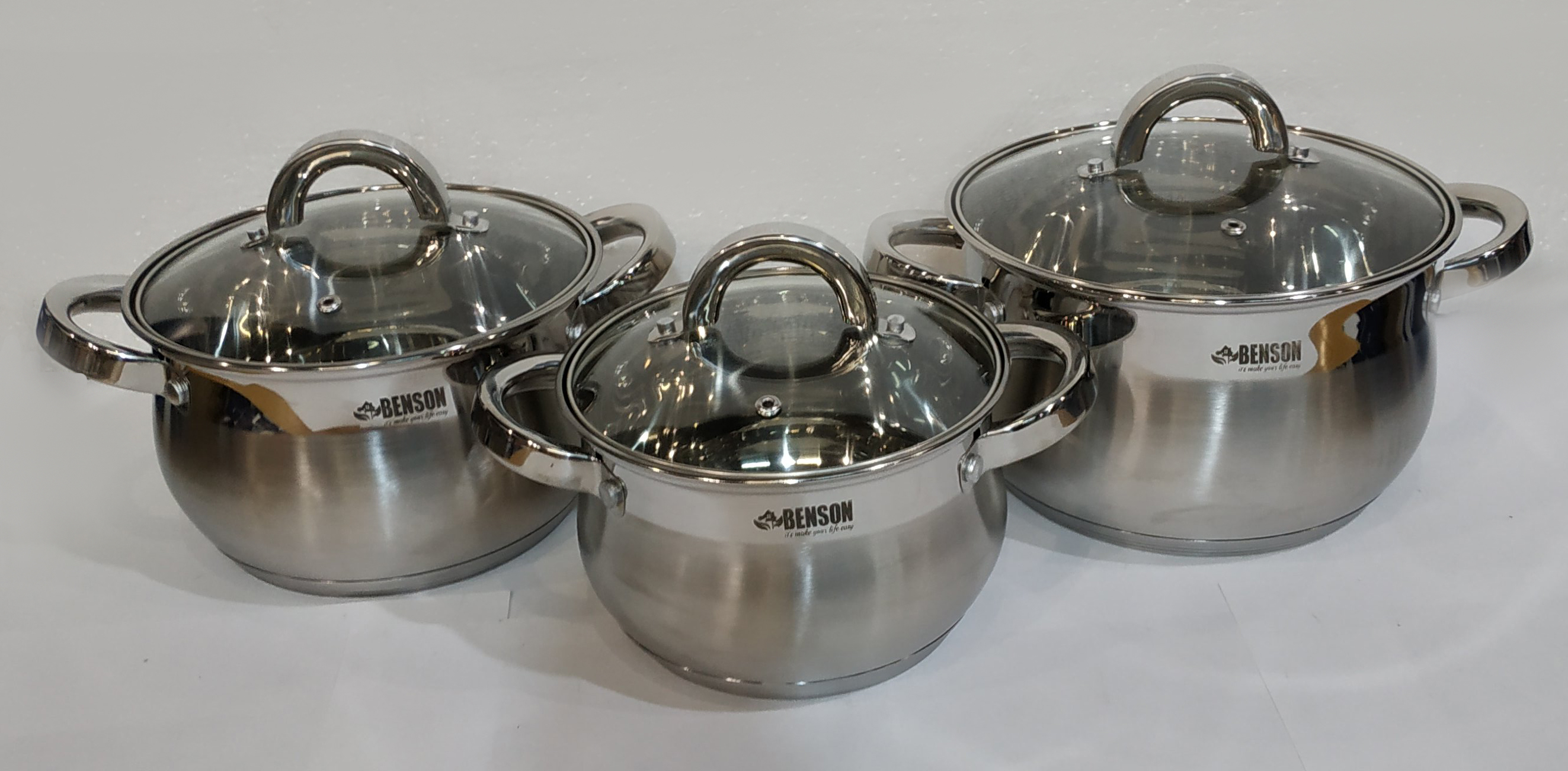 Набор кастрюль из нержавеющей стали Benson 6 предметов (BN-209)
