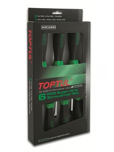 Набор отверток Toptul 6 шт PH1x80, PH2x100, PH3x150, SL4x100, SL6,5x150, SL10x200 (GAAE0611)