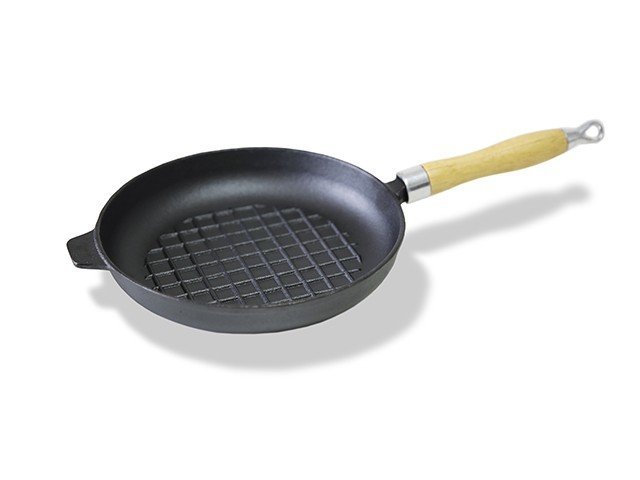 Сковорода Fissman 23x4 см чугунная с рифленым дном и деревянной ручкой (CI-4095.23)