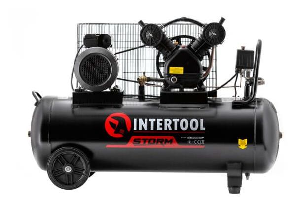 Компрессор Intertool 100л, 4HP, 3кВт, 220В, 8атм, 500л/мин, 2 цилиндра (PT-0014)
