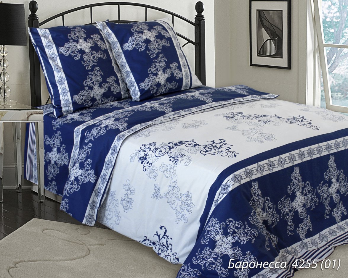 Комплект постельного белья Руно Баронесса 220х240 см 5шт Семейный Синий (6.114Б_4255 Баронеса)