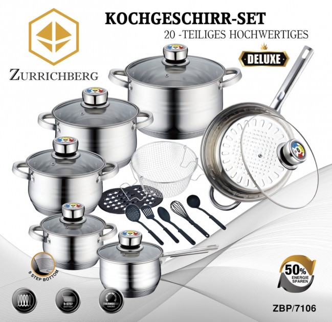 Набор посуды из нержавеющей стали Zurrichberg 20 предметов (ZBP-7106)