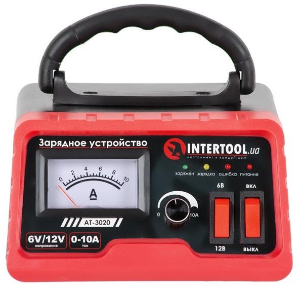 Устройство зарядное Intertool 6/12 В, 0-10 А, 6-120 Ач, с микропроцессором (AT-3020)