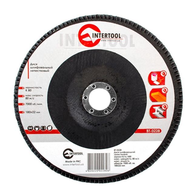 Диск шлифовальный лепестковый Intertool 180*22мм, зерно K80 (BT-0228)