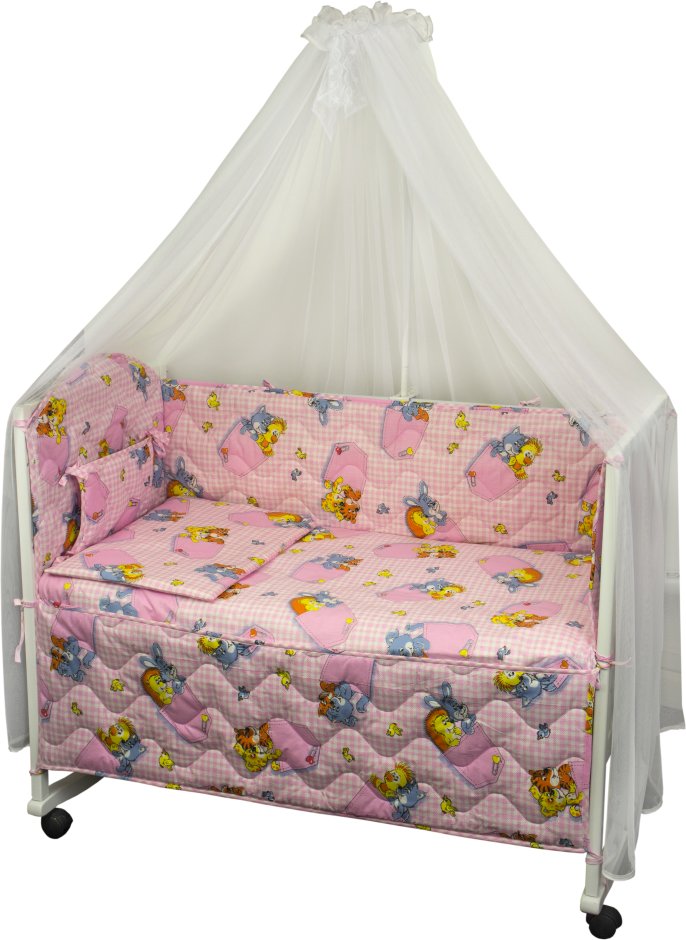 Комплект постельного белья Руно Радуга 60х120 см 7шт Детский Розовый (960У_(Рожевий) звірята в кишен