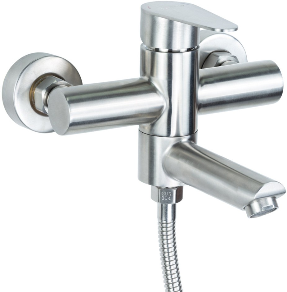 Смеситель для ванны Aquatica HT 35 гусак прямой 100мм дивертор встроенный картриджный SS (HT-2C171P)