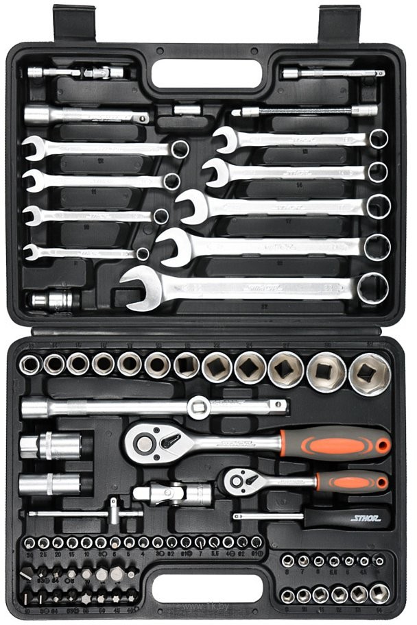Набор головок торцевых, насадок Sthor 1/2" с инструментами 82 шт (58689)