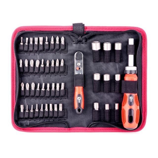 Отвертка реверсионная Intertool с комплектом насадок и трещеткой, чехол ткань 48шт (VT-1048)