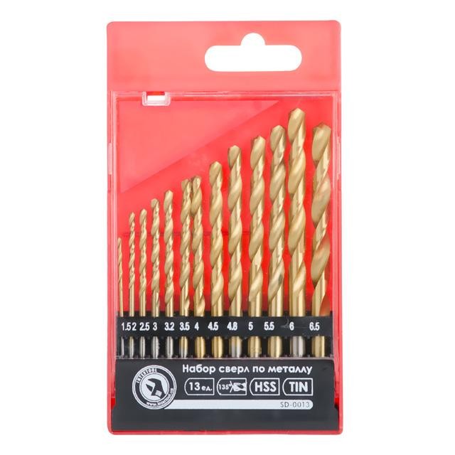 Набор сверл по металлу Intertool DIN338 HSS 13шт (1.5-6.5), покрытие Ti (SD-0013)