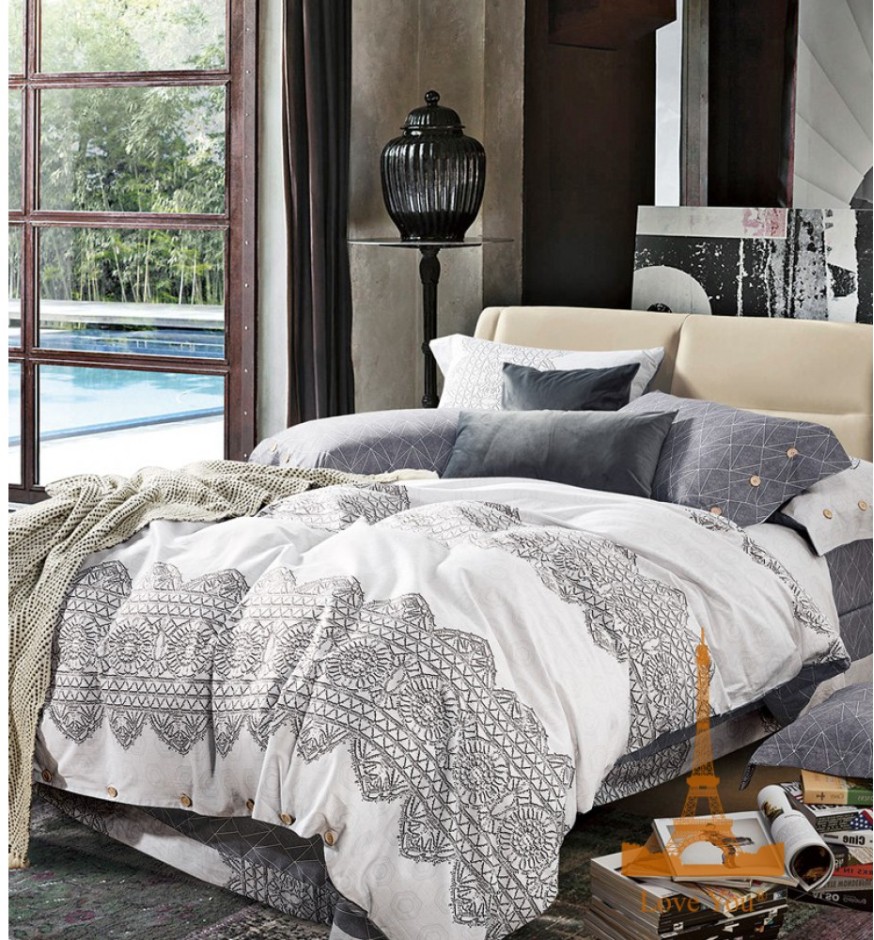 Постельное белье Love you Сатин-lux Белое-Серое Евро (1803091)