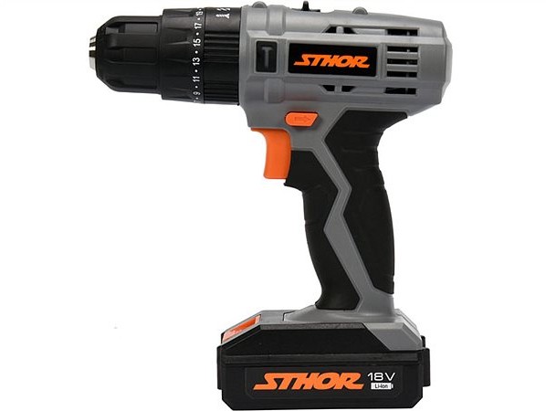 Шуруповерт дрель ударная аккумуляторная STHOR 18 В, Li-ion 1.3 Ач, КМ-22 Nm, 10 мм (78974)