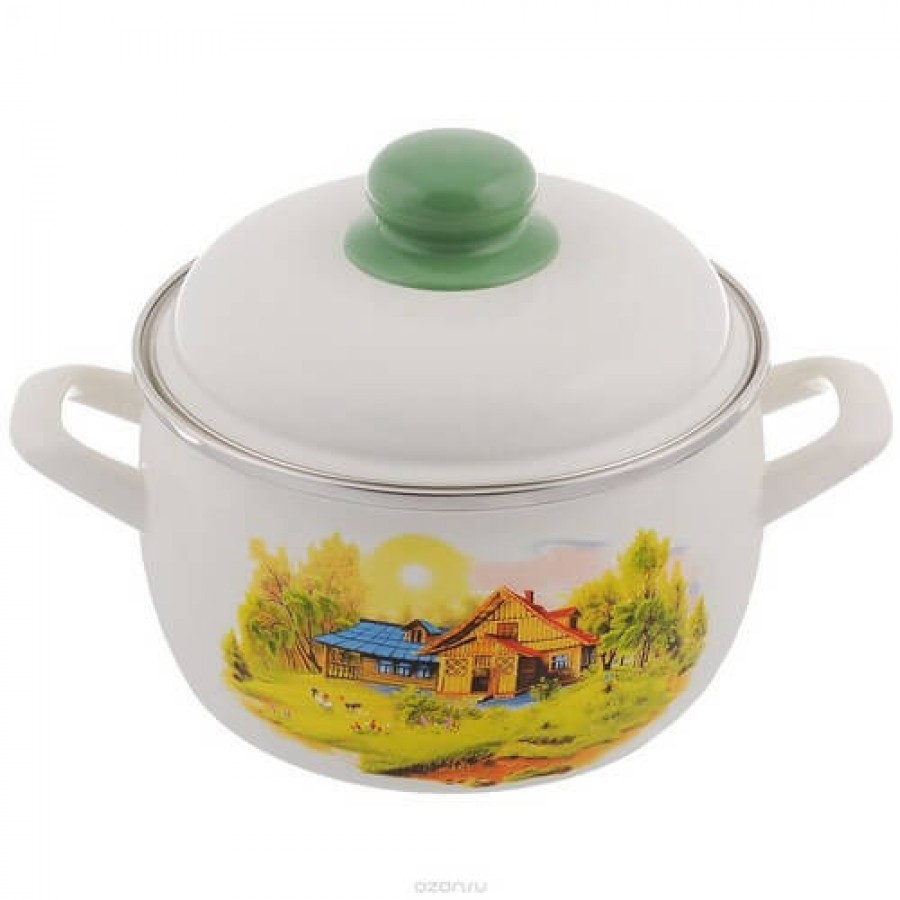 Кастрюля эмалированная Metrot "Домик в деревне" 16х10.5 см 2.2 л (136774)