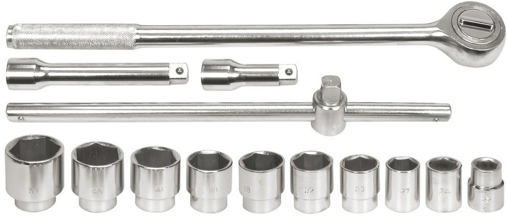 Набор головок торцевых Vorel 3/4", М22-50 мм с трещоткой и воротком 14 шт (58140)