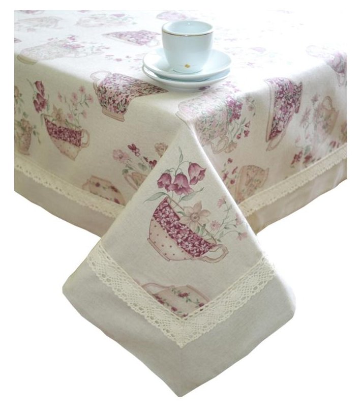 Скатерть Прованс Cups с кантом и кружевом 140х140 см (.003744)