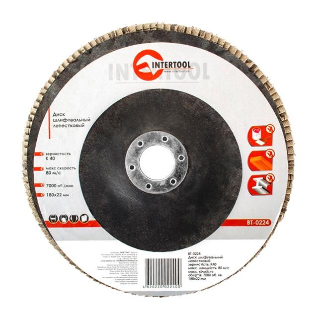 Диск шлифовальный лепестковый Intertool 180*22мм, зерно K60 (BT-0226)
