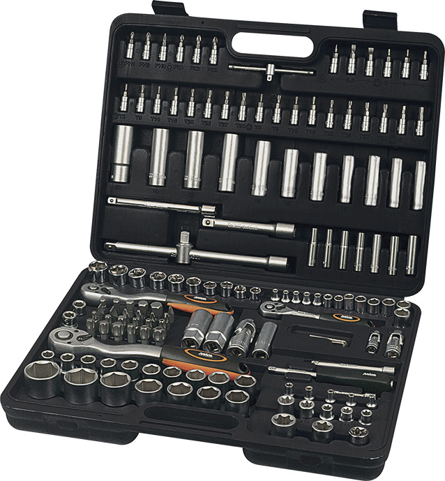 Набор насадок торцевых Miol с трещотками 1/4'', 3/8'', 1/2'' 153 шт CRV (58-050)