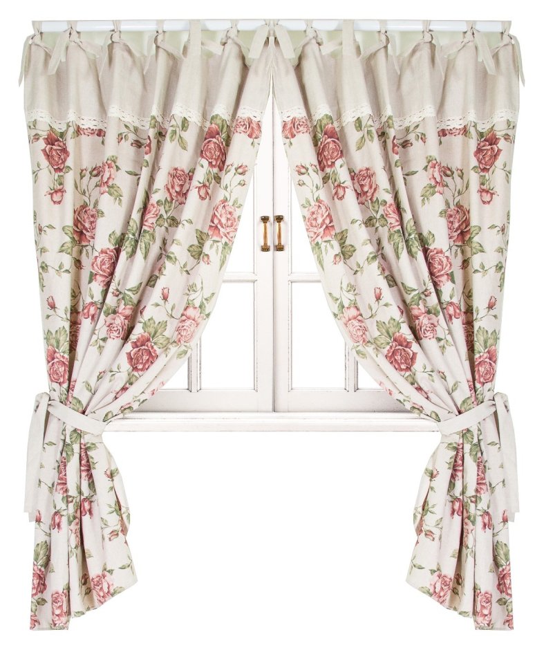 Штора Прованс Large pink Rose 170х140 см 2шт Розовая с мережкой (.003657)