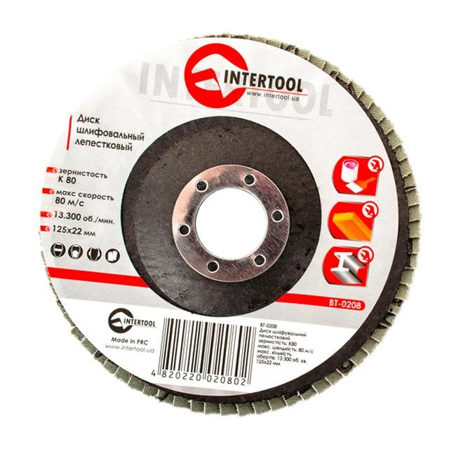 Диск шлифовальный лепестковый Intertool 125*22мм, зерно K80 (BT-0208)