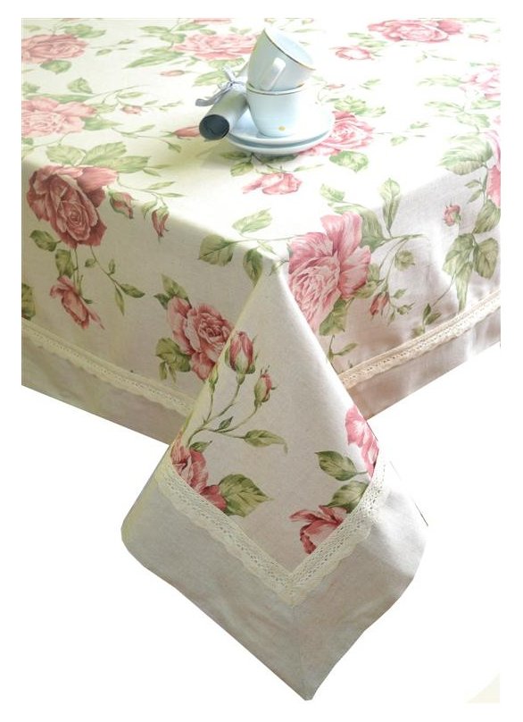 Скатерть Прованс Large pink Rose с кантом и кружевом 140х220 см (.003770)