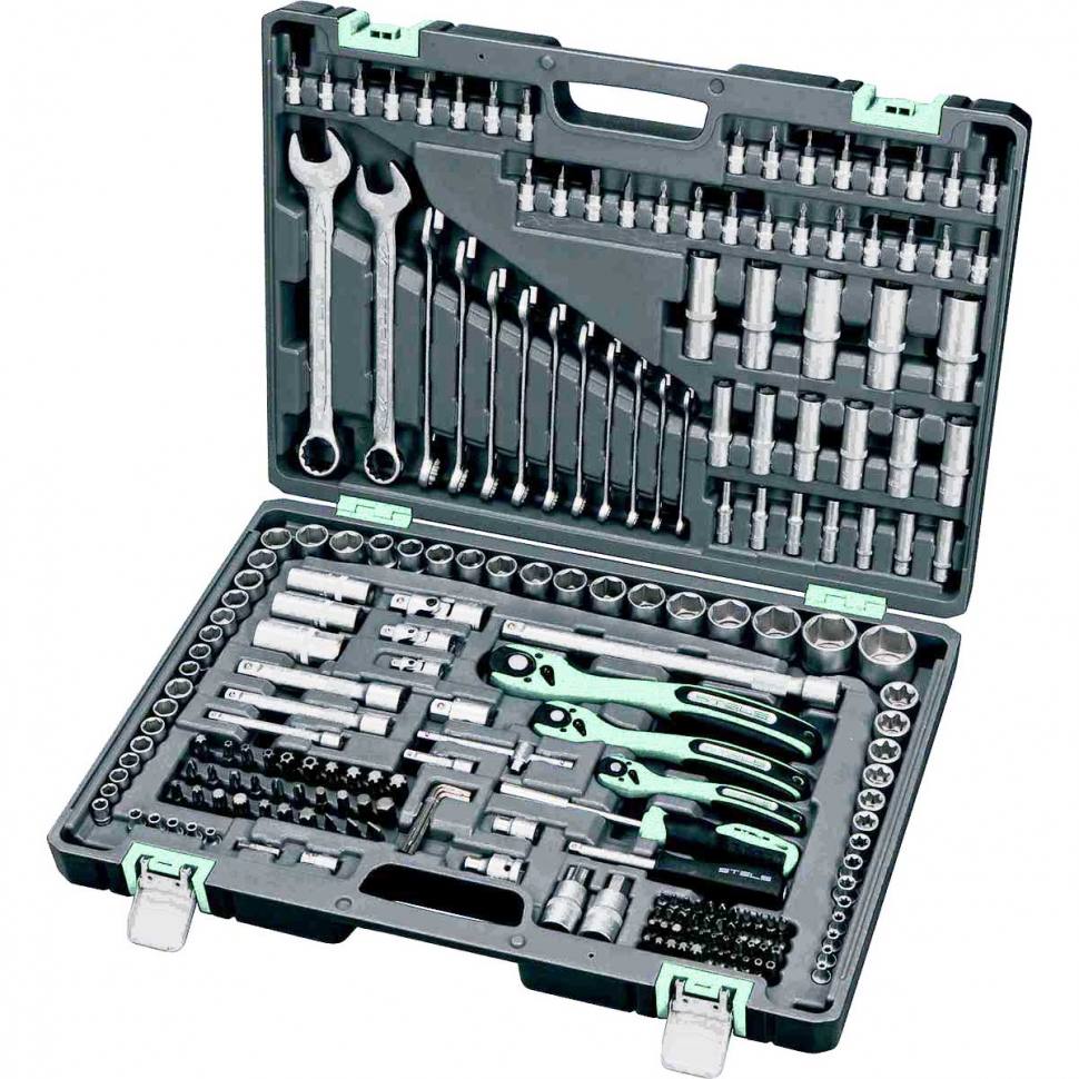 Набор инструментов STELS 1/4" 3/8" 1/2" Cr-V S2 усиленный кейс 216 предметов (14115)