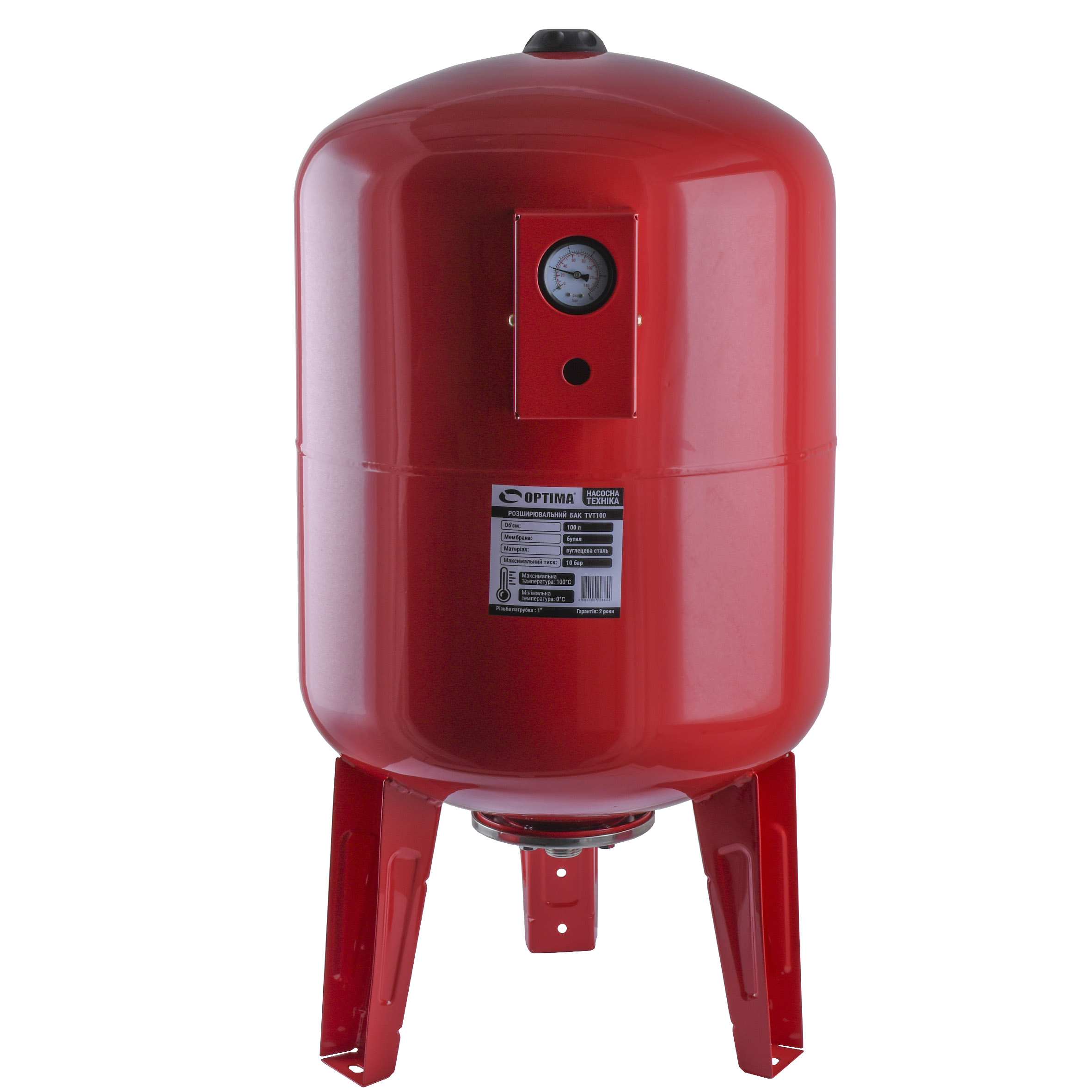 Бак Optima cal-pro для систем отопления 100л 10bar вертикальный с манометром