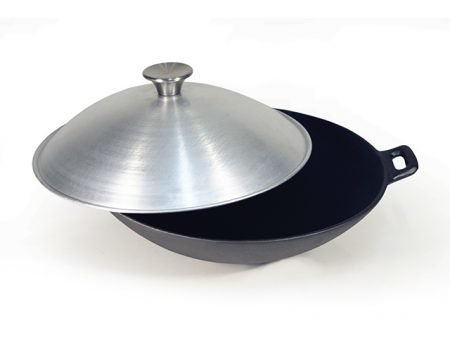 Сковорода вок Fissman 30x8 см / 3.4 л чугунная с алюминиевой крышкой (CI-4105.30)
