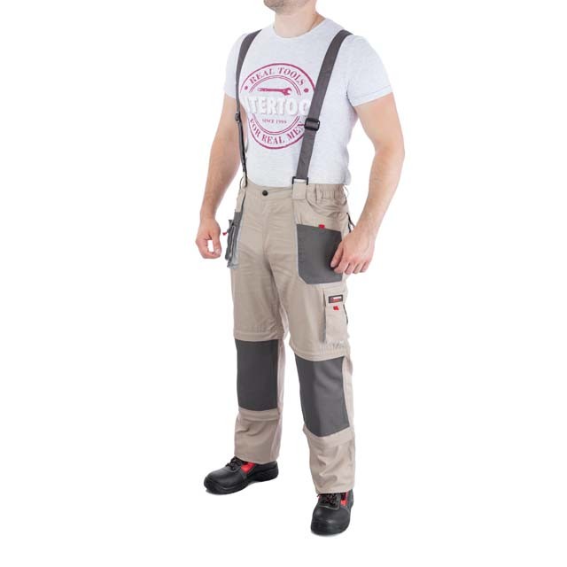 Брюки трансформер рабочие с лямками Intertool 6 в 1, 100 % хлопок, плотность 180 г/м2, M (SP-3042)