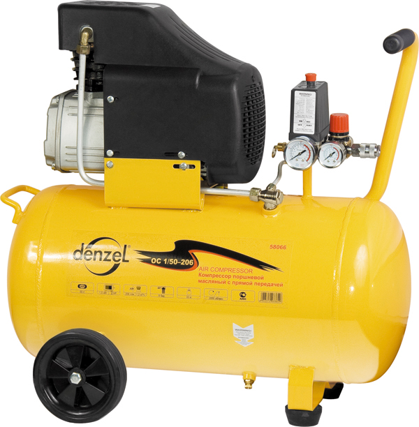 Компрессор Denzel 1.5 кВт, 206 л/мин, 50 л, 8 бар, 220В (58066)