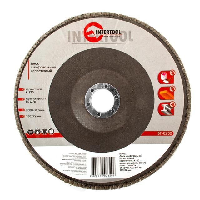 Диск шлифовальный лепестковый Intertool 180*22мм, зерно K120 (BT-0232)
